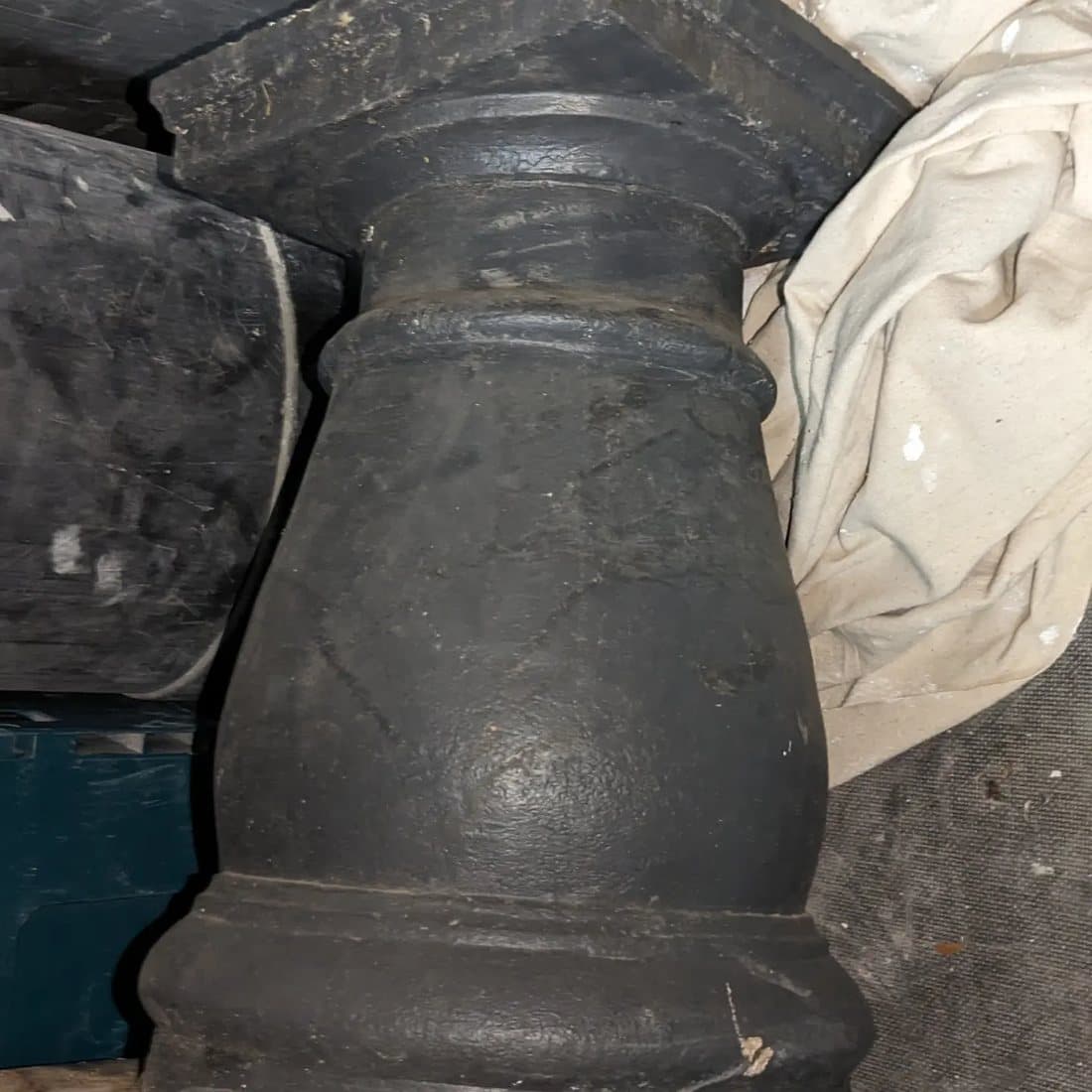 Decorative cement urn, moulded by hand